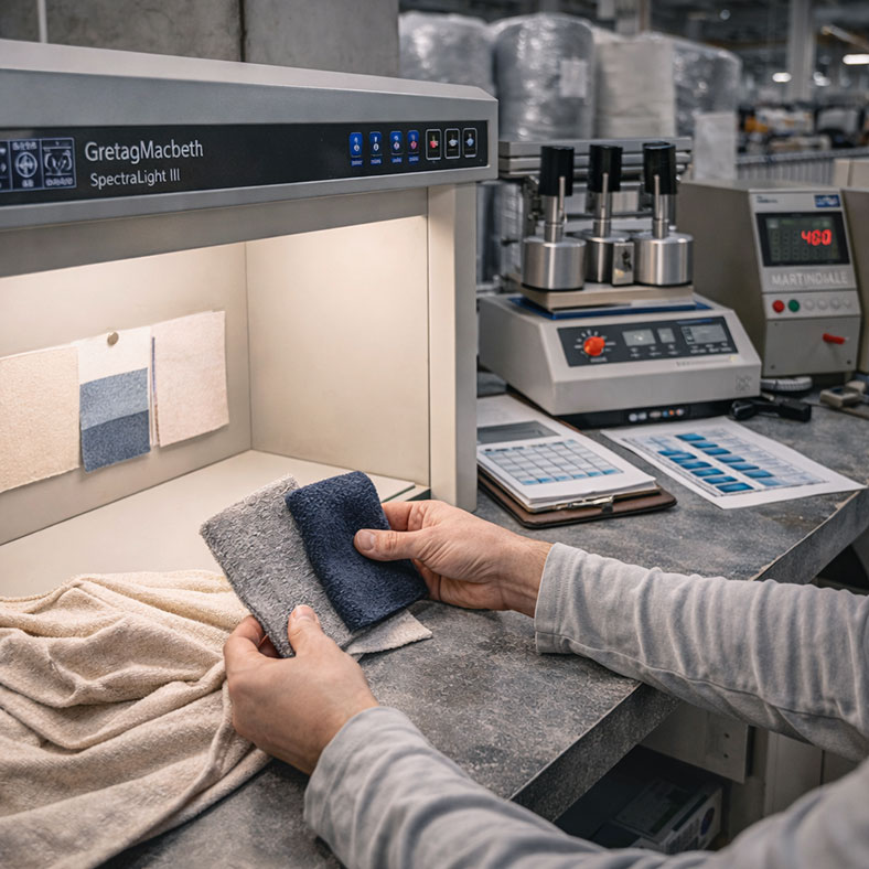 Fabric quality control and assurance: lab testing fabric samples for performance and color consistency