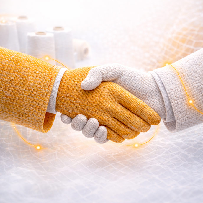 Trusted fabric sourcing partnership: client and supplier handshake for reliable textile development cooperation