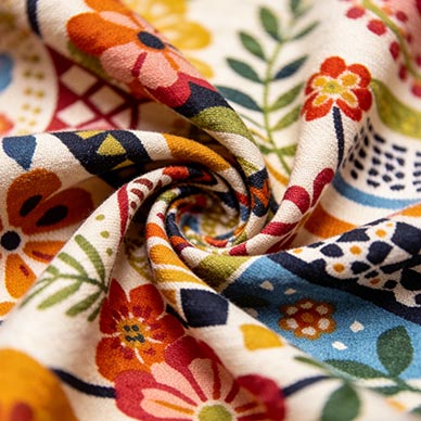 Colorful floral woven fabric sample for apparel manufacturing