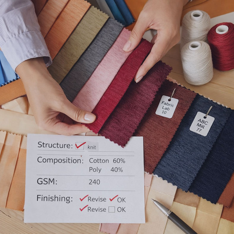 Fabric construction and finishing development: defining yarn composition, structure, and GSM for production-ready textiles