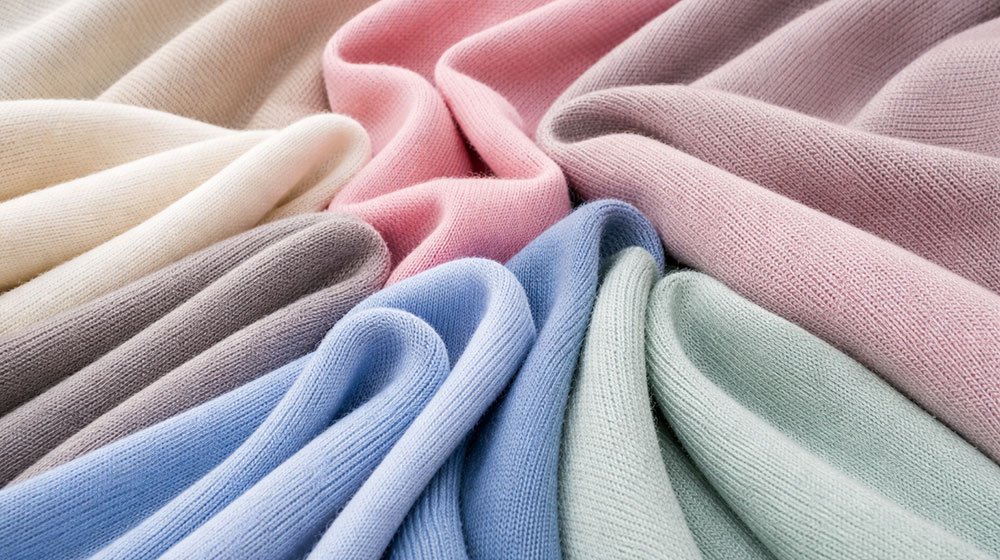 Soft pastel knitted fabrics for casual apparel, suitable for sweaters, loungewear and t-shirts