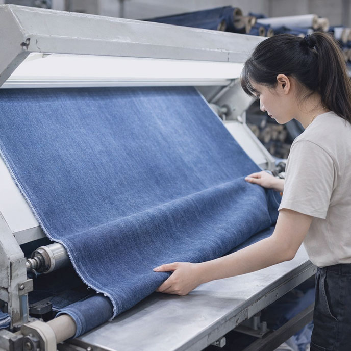Bulk production control: comparing denim fabric with approved samples for textile inspection before shipment
