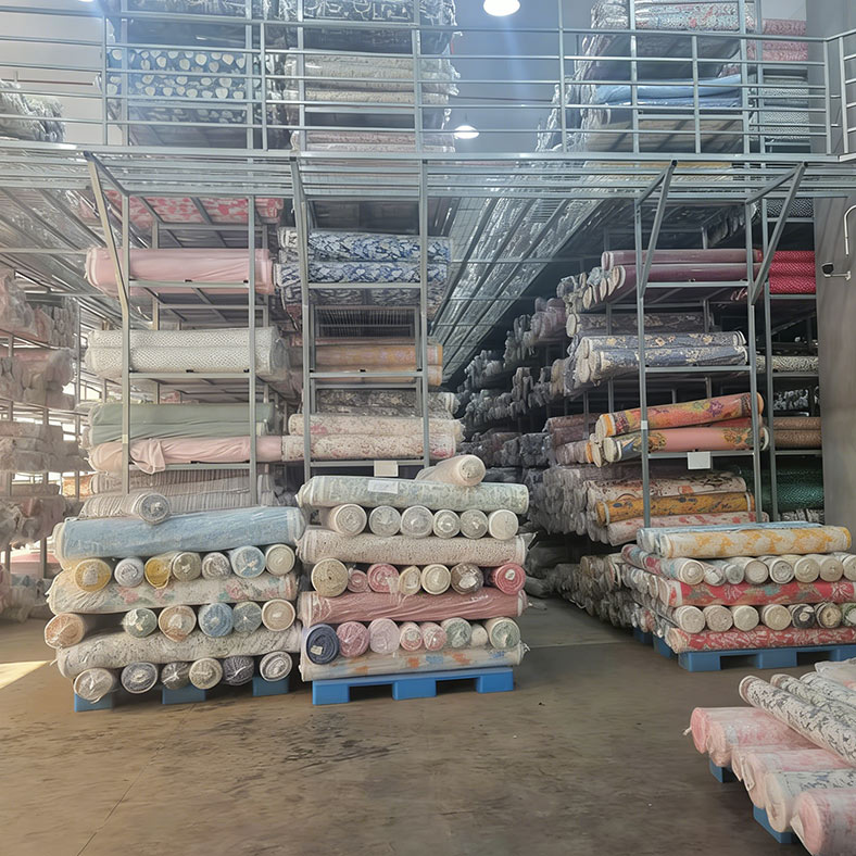 Warehouse of bulk fabric rolls supporting flexible sourcing for urgent production needs