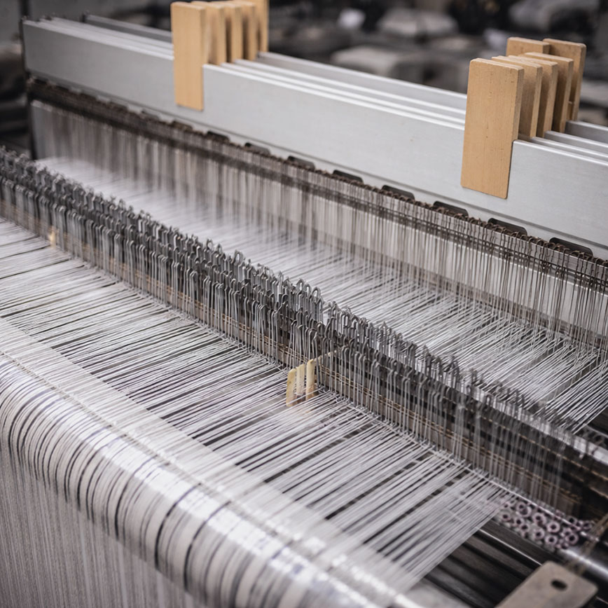 Fabric construction and process control on weaving machine for consistent yarn count and GSM in bulk production